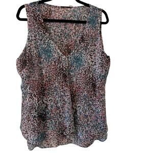 Milano Abstract Floral Sleeveless Blouse XL - Pink, Teal